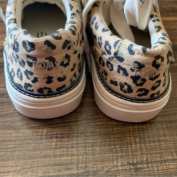 TOMS Lace Up Alex Leopard Print Lace Up Tan/Black Canvas Sneaker Shoes Size 6 - Picture 3 of 9